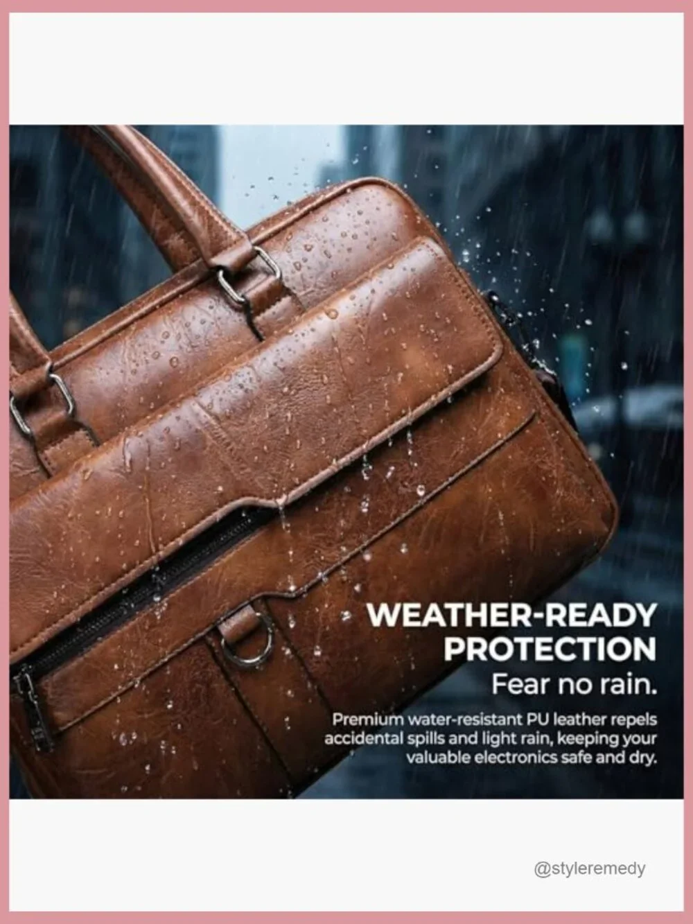 Faux Leather Laptop Bag 15in Water-Resistant Messenger Briefcase